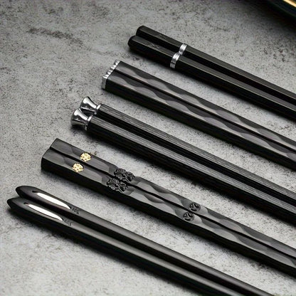 5 Pares de Hashis Premium em Liga Metálica - Antibacterianos, Reutilizáveis (Japonês e Chinês) com Tecnologia de Íons de Prata
