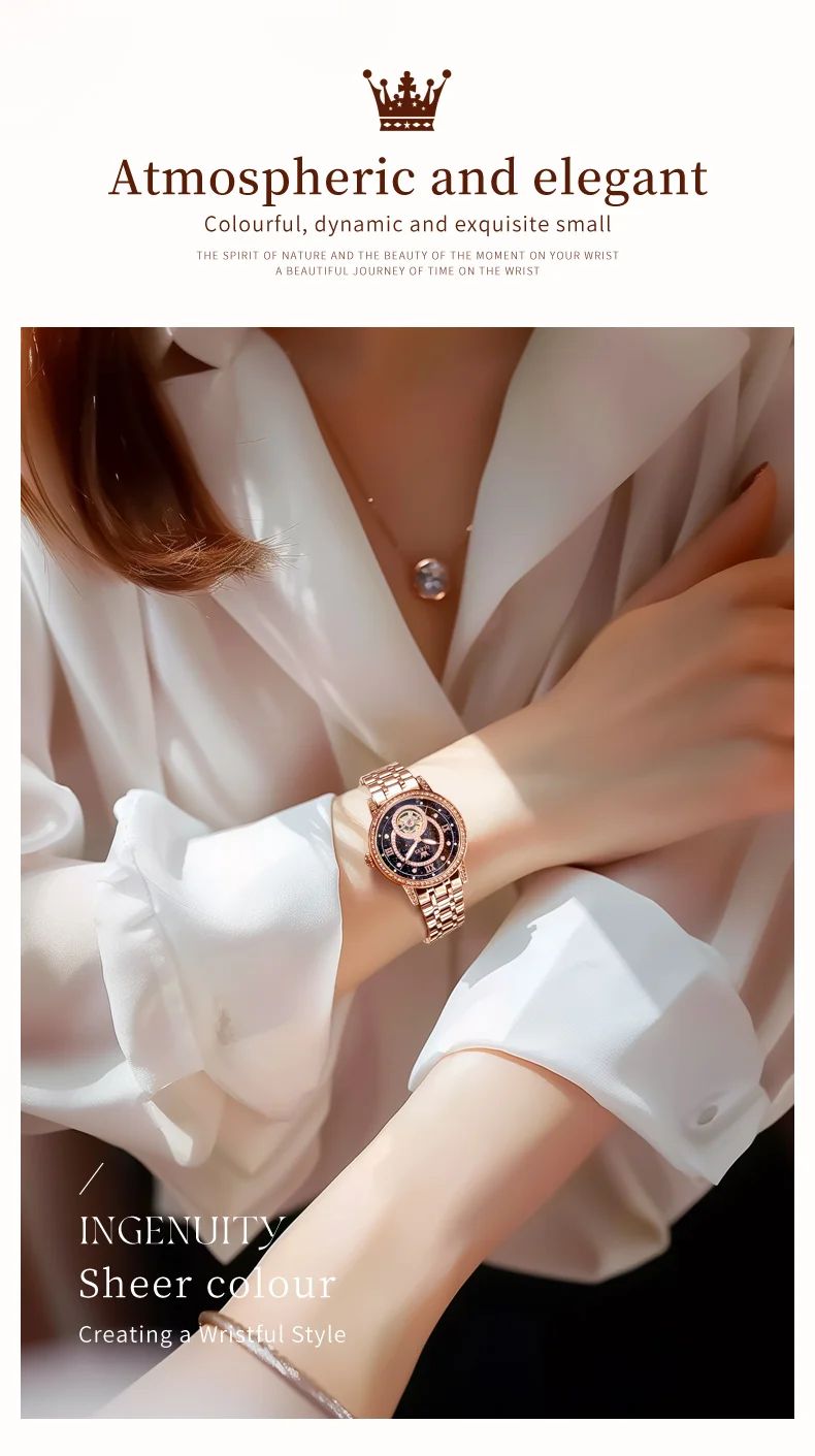 OLEVS Hollow Women's Watch Fully Automatic Mechanical Watch Luxury Diamond Inlaid Starry Sky Elegant Women's Brand Watch  7036
