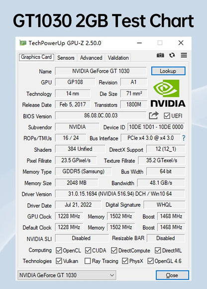 Placas de Vídeo SOYO NVIDIA GT1030 2G GDDR5 64bit Placa de Vídeo HDMI+DP+DVI Para Componentes de Computador para Jogos de Desktop GPU GT 1030