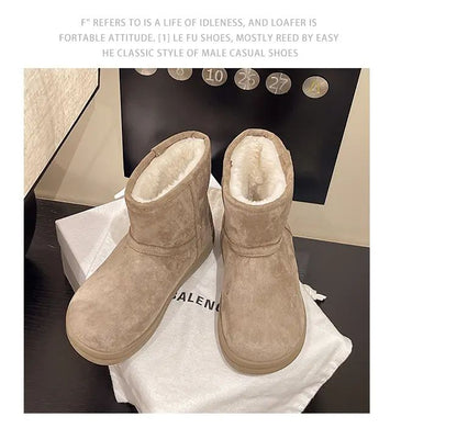 Evshine Winter Mini Snow Boots For Women Plush Lined Warm Suede Snow Boots Comfy Fuzzy Boots Fur Home Ankle Boots Lady Snow Boot