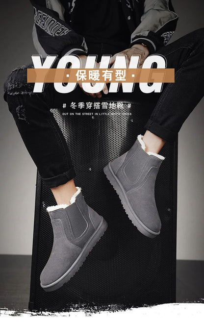 2025 Novas Botas Masculinas de Inverno Quentes de Pelúcia Botas de Couro Casuais de Cano Alto Sapatos de Neve da Moda para o Ar Livre