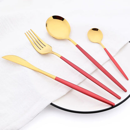 16Pcs Mirror Gold Dinnerware Set Stainless Steel Cutlery Set Fork Knife Coffee Spoon Tableware Silverware Kitchen Flatware Set