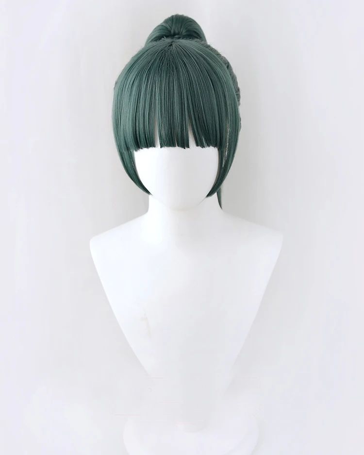 High Quality Maki Zenin Cosplay Wig Jujutsu Kaisen 60cm Dark Green Heat Resistant Synthetic Hair Anime Cosplay Wigs + Glasses