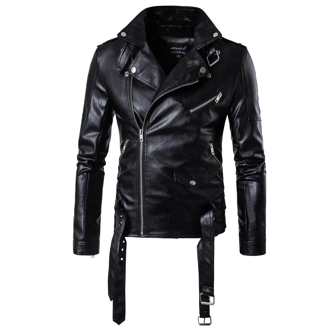 Motorcycle Slim Leather Jacket Men's Leather Jacket British Fashion Men's PU Leather Jacket mens solid color leather jackets