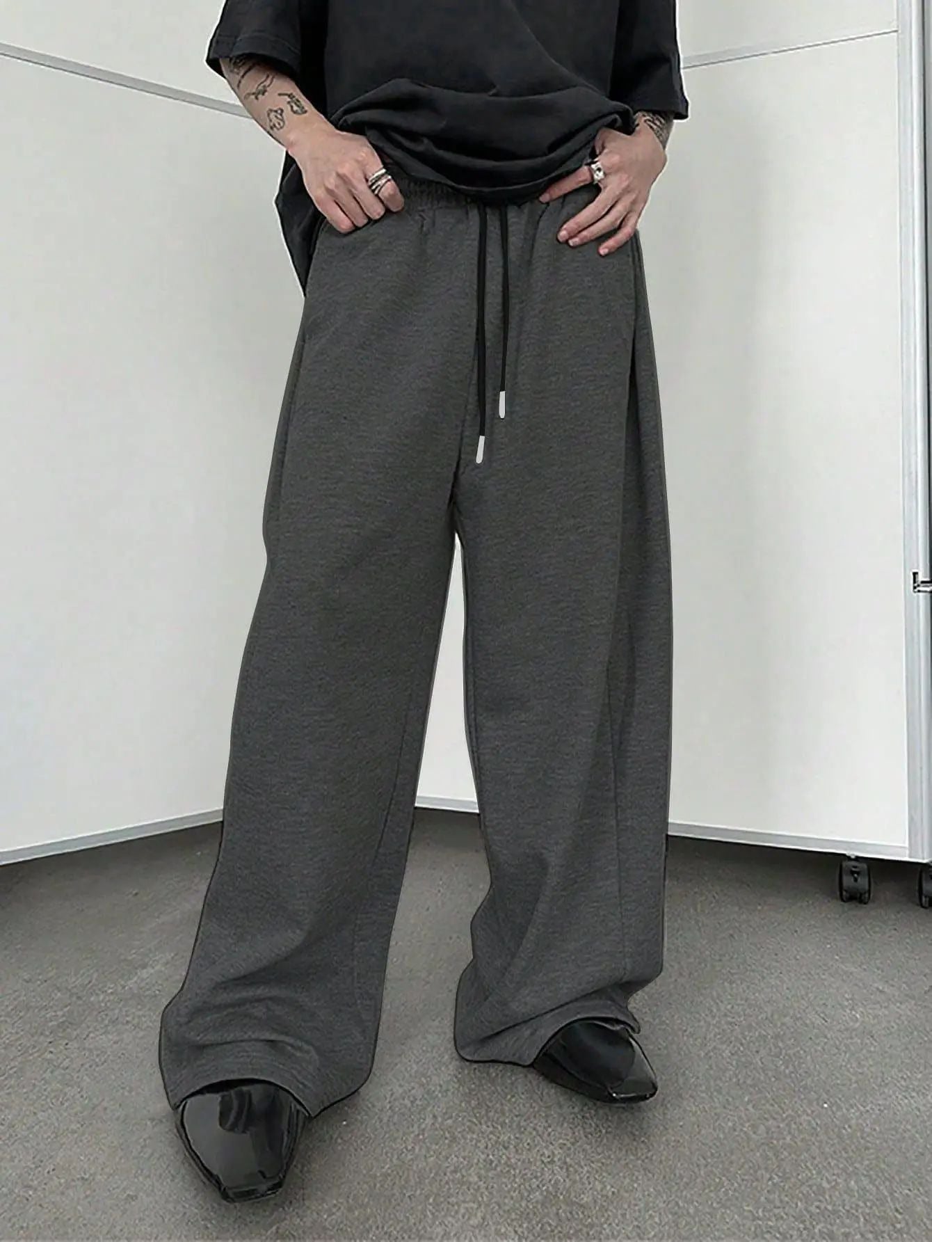 25 European and American men's waist trousers waist drawstring straight wide-leg loose trousers sports trousers pocket men pants