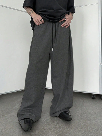 25 European and American men's waist trousers waist drawstring straight wide-leg loose trousers sports trousers pocket men pants