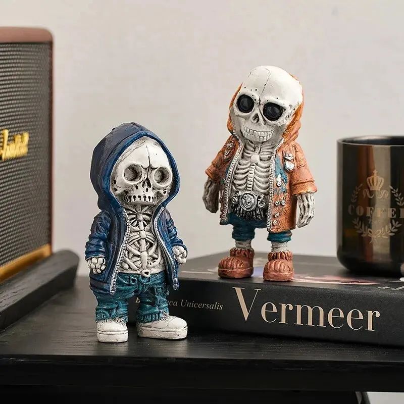 Cool Skeleton Dolls Figurines Skull Resin Statue  Halloween Party Decoration Home Accessories Living Room Bedroom Gift