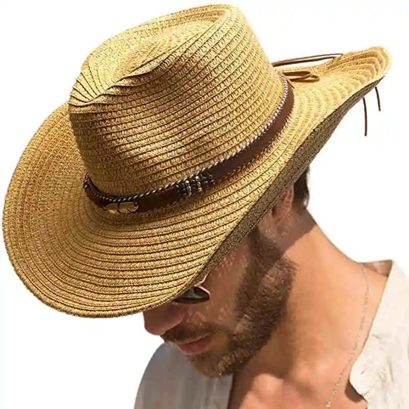 Western Cowboy Hat Summer UV Protection Unisex Vintage Sun Hat for Outdoor Travel Riding New
