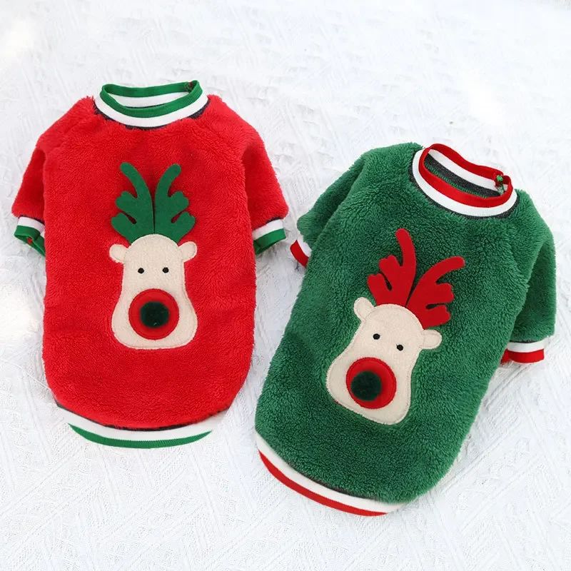 Roupa de Natal para Cães Roupa de Inverno Quente para Cães de Pequeno e Médio Porte Alce Papai Noel Cães Gatos Casaco Moletom Fantasia de Natal para Cães