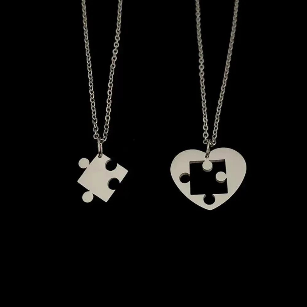 2 peças Fechadura de Casal Chave Coração Quebra-Cabeça Eu Te Amo Pingente Colar para Casal Colares com Pingentes para Namorados Joias de Presente para o Dia dos Namorados