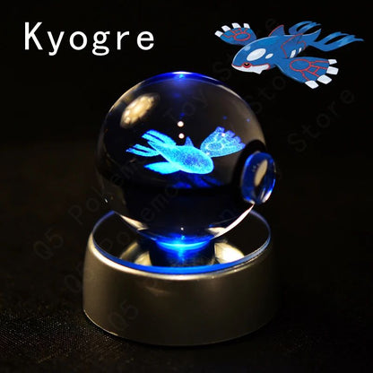 Esfera de Cristal 3D Pokémon 7CM 5CM Mewtwo Pikachu Gengar Bola de Cristal de Vidro Pokémon Pokebola Luminária Noturna LED com Base de Presente