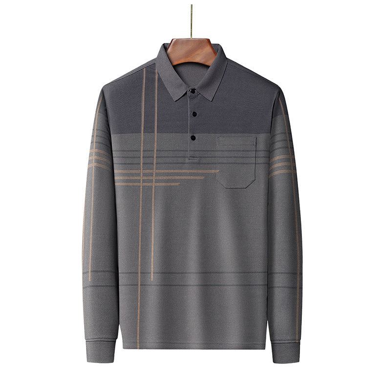 New Men's Polo Shirt Long-sleeved Polos Shirt Lapel Fashion Spring and Autumn Thin Shirt Casual Loose Tops Striped Streetwear