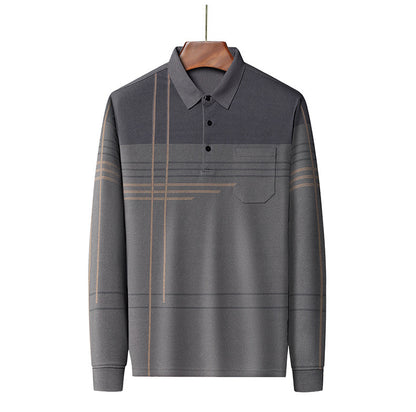 New Men's Polo Shirt Long-sleeved Polos Shirt Lapel Fashion Spring and Autumn Thin Shirt Casual Loose Tops Striped Streetwear