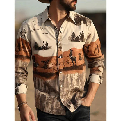 Men's Shirt Yellowstone Western Denim Shirt Elegant patchwork vintage men's lape