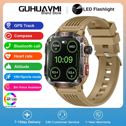 Novo relógio inteligente masculino para ambientes externos de 2,01 polegadas, à prova d'água 3ATM, bateria de 600mAh, bússola, lanterna LED, chamada Bluetooth, Smartwatch para Xiaomi