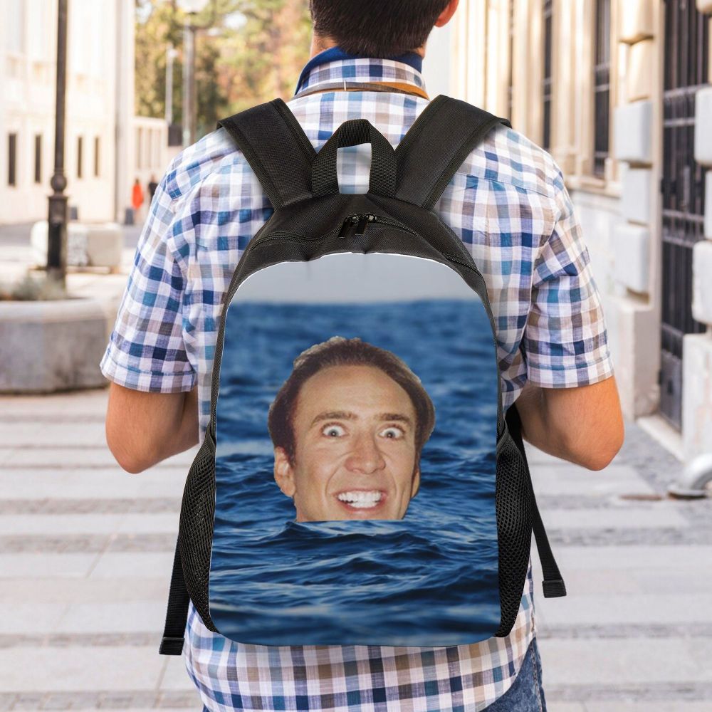 Custom Nicolas Cage Meme Laptop Backpack Women Men Basic Bookbag for College School Student Funny Bags
