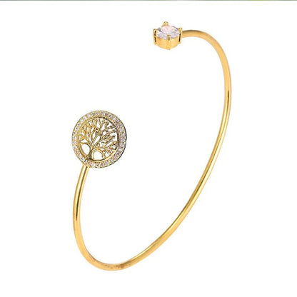 Pulseira Elegante Árvore da Vida com Zircônia, Estilo Europeu e Americano, Simples e Delicada, para Mulheres, Aberta, Joia para Festas