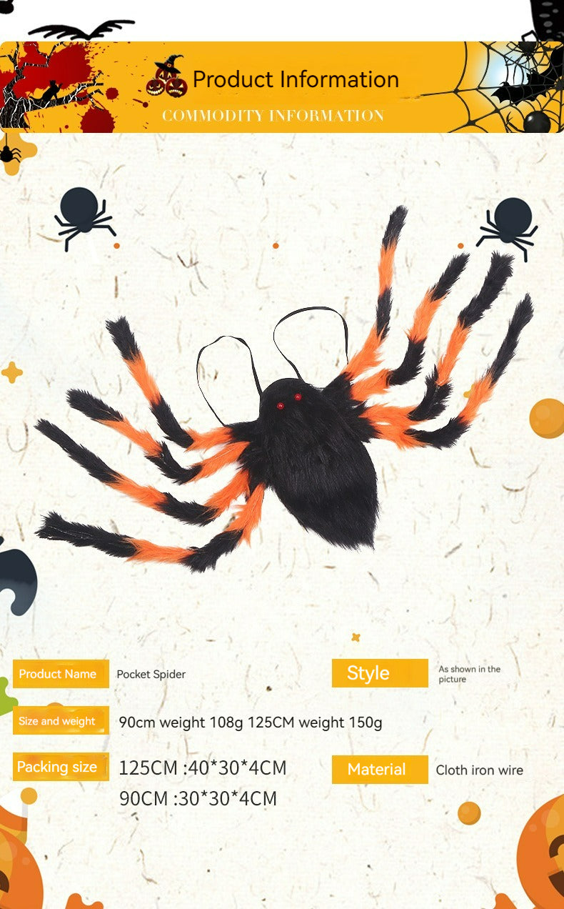 90/125CM Horror Plush Spider Bag Decoration Halloween Candy Backpack Big Spider Shape Trick or Treat Halloween Props Costume