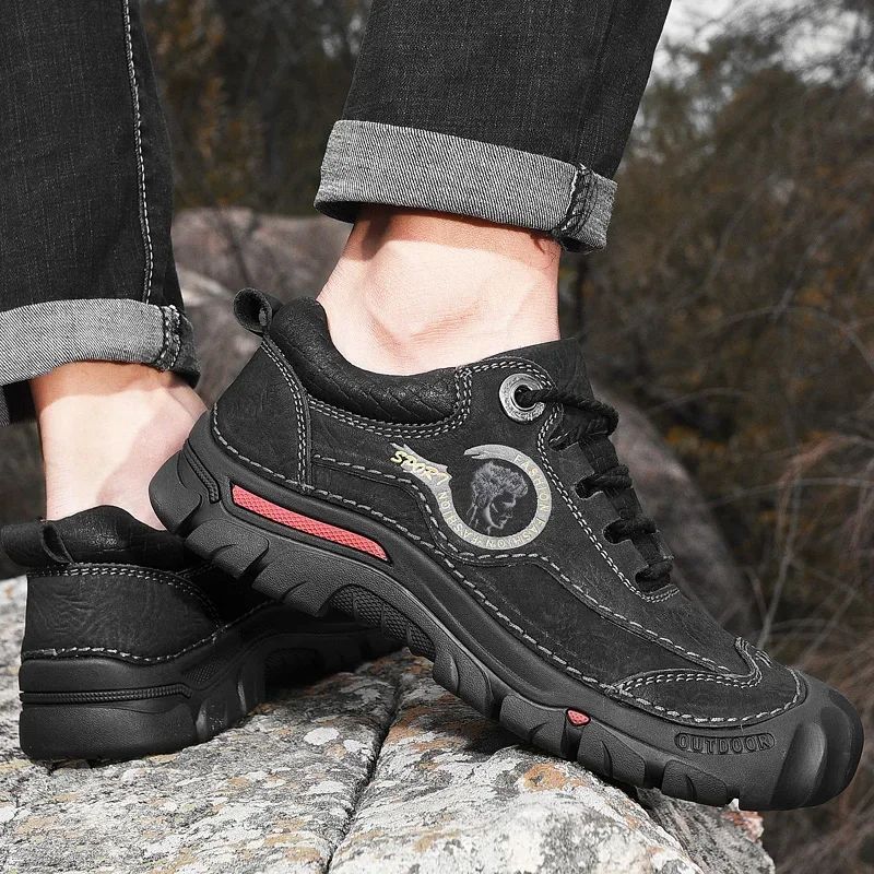 Sapatos Masculinos de Couro Genuíno para Camping, Caminhada, Tênis Esportivo Masculino, Sapatos Casuais de Viagem, Lazer, Caminhada, Escalada