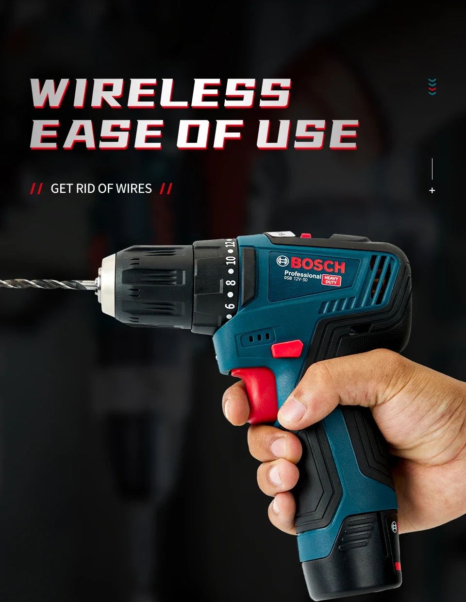 Furadeira elétrica profissional Bosch-GSB-12-V30, parafusadeira sem fio, multifuncional, para uso doméstico, chave de fenda, faça você mesmo