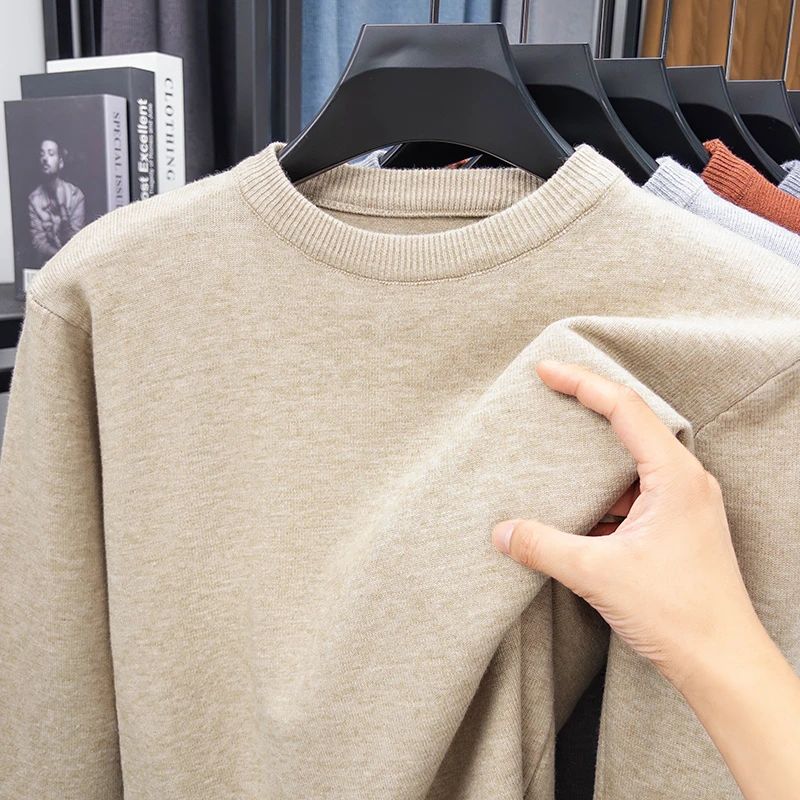 2025 New Men's Casual Sweater Round Neck Long Sleeve Knitted Sweater Diamond Pattern Fashion Versatile Top