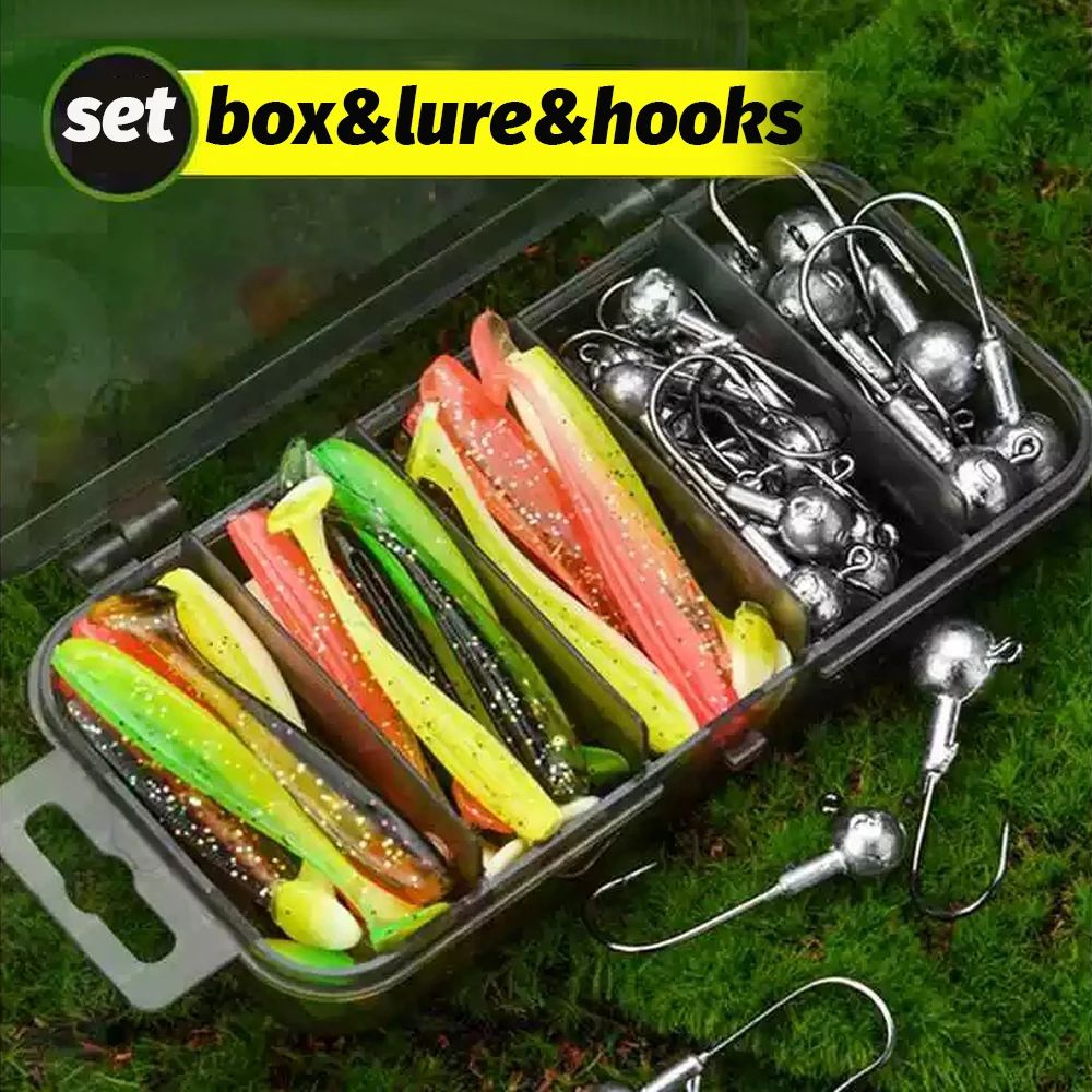 50 unidades/Caixa Isca Artificial Jig de Metal 5.5cm 7cm 10cm Isca Macia 3g 5g 7g 10g 14g Anzol Jigging Head Caixa de Pesca Pesca Swimbait Kit Isca de Fundo