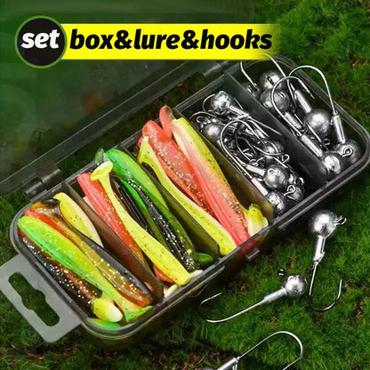 50 unidades/Caixa Isca Artificial Jig de Metal 5.5cm 7cm 10cm Isca Macia 3g 5g 7g 10g 14g Anzol Jigging Head Caixa de Pesca Pesca Swimbait Kit Isca de Fundo