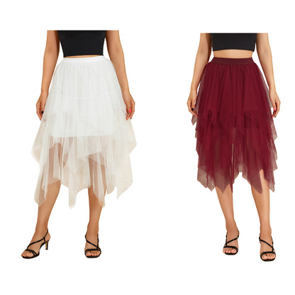 New Fairycore Lady ´s Fashionable Sexy Solid Color Mesh Skirt, Irregular Elastic Tulle Bubble Skirt, Daily Life and Vacation