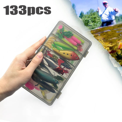 Kit de Iscas de Pesca 83/133/193/239/409 peças para Truta/Lúcio/Baixo, Conjunto de Iscas Múltiplas, Caixa de Pesca Profissional em Camadas