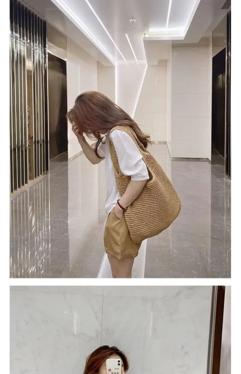 Fashion Straw Women Shoulder Bags Paper Woven Female Handbags Large Capacity Summer Beach Straw Bags Casual Tote Purses