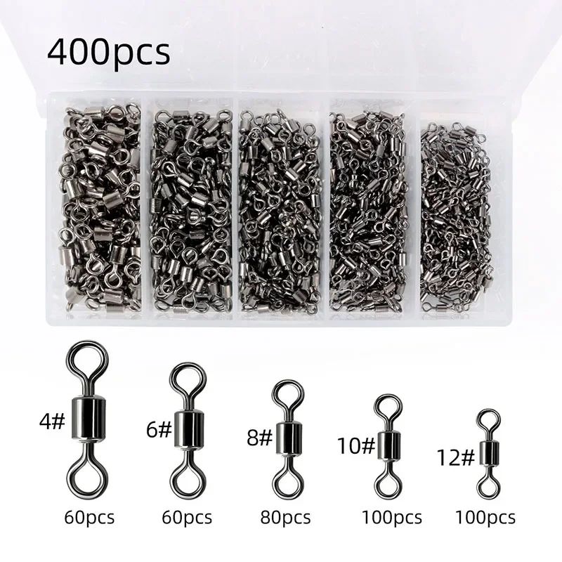 Kit de Giradores de Pesca Rolamento de Esferas Giratório Material de Pesca Água Salgada Água Doce Conectores de Linha de Pesca para Carpa 200-500 Peças