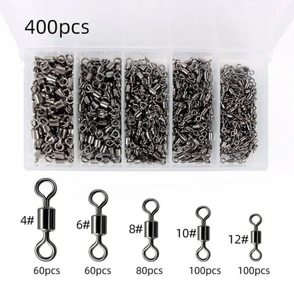 Kit de Giradores de Pesca Rolamento de Esferas Giratório Material de Pesca Água Salgada Água Doce Conectores de Linha de Pesca para Carpa 200-500 Peças
