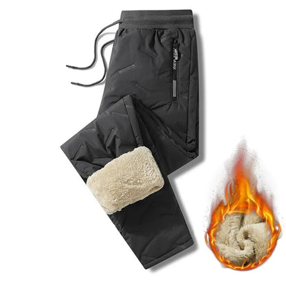 Calça Moletom Masculina de Inverno de Pelúcia Grossa com Lã de Cordeiro, Calça Térmica Casual, Calça de Algodão Quente, Impermeável e à Prova de Vento