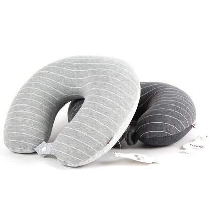 Memory Foam U-Shaped Travel Neck Pillow with Cooling Stripe Design - Cotton Linen Pillowcase for Airplane, Office & Home Support