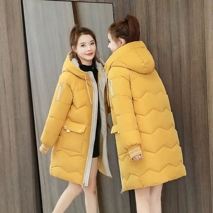 2025 Winter Women Jacket Coats Long Parkas Female Down Cotton Hooded Overcoat Thick Warm Jackets Windproof Casual Student Coat