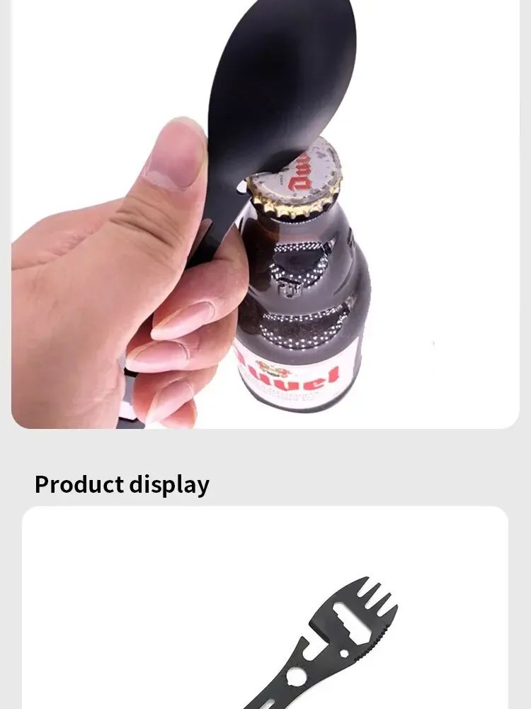 Outdoor Multi-functional 5-in-1 EDC Camping Survival Tool Stainless Steel Fork Knife Spoon Can Opener Bottle Opener Wrench