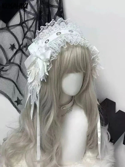Women Japanese Lolita Kawaii Cute Headband Gothic Kawaii Lace Patchwork Hair Band Bow Wing ?y2k Aesthetic Cosplay Accessories