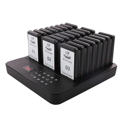 Wireless Restaurant Pagers Calling System 24 Coasters Buzzer Vibrator Bell Receivers For Food Truck Bar Coffee Fast Food Hotel