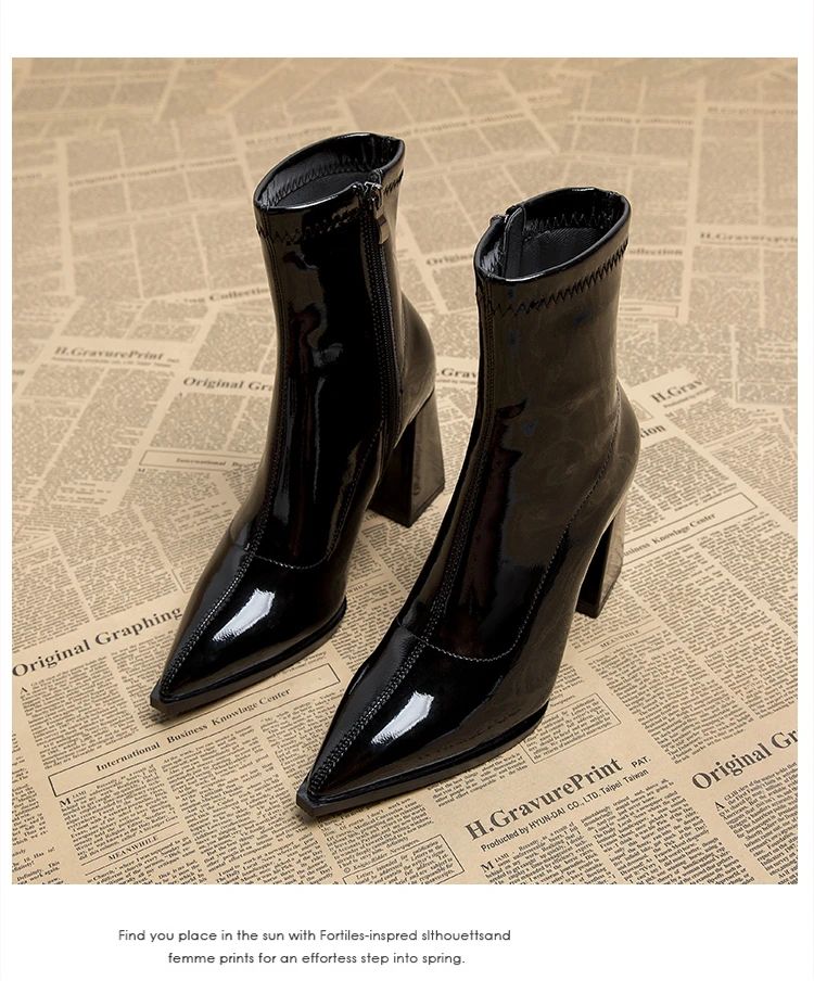 ankle boots fashion pointed square root temperament women's high heels zipper decoration luxury women's winter large size 35-42