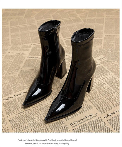 ankle boots fashion pointed square root temperament women's high heels zipper decoration luxury women's winter large size 35-42
