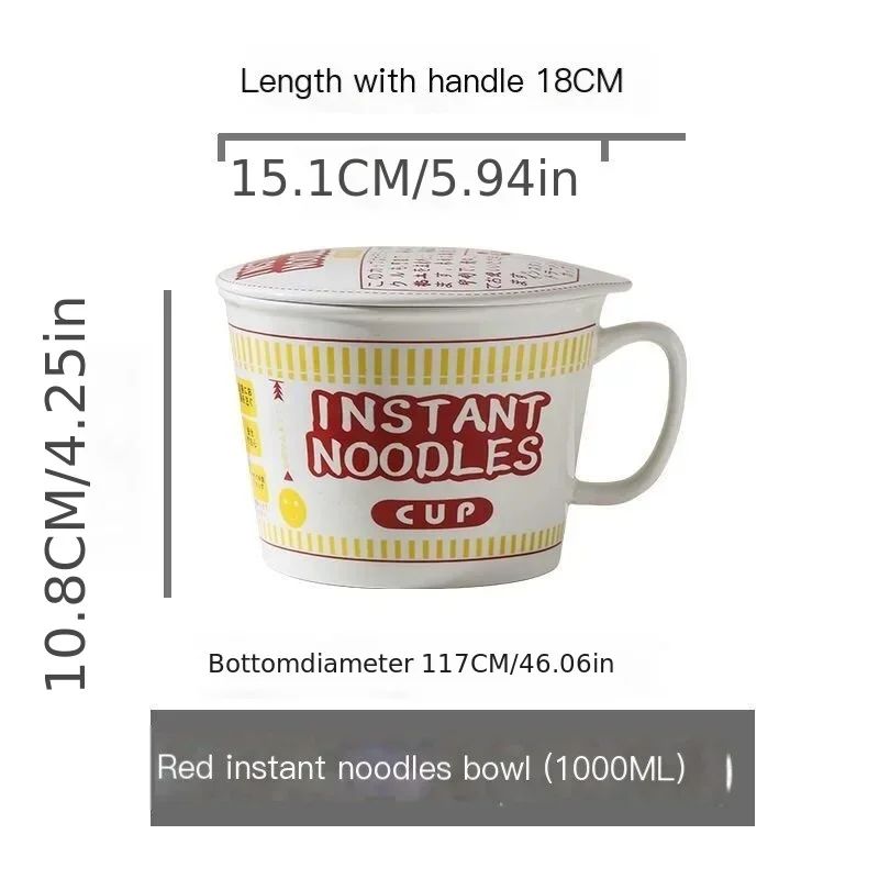 1pc Large Capacity Ceramic Instant Noodle Bowl with Cover?Perfect for Dorms and Home Kitchens - Keep Your Noodles Fresh and Warm