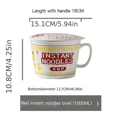 1pc Large Capacity Ceramic Instant Noodle Bowl with Cover?Perfect for Dorms and Home Kitchens - Keep Your Noodles Fresh and Warm