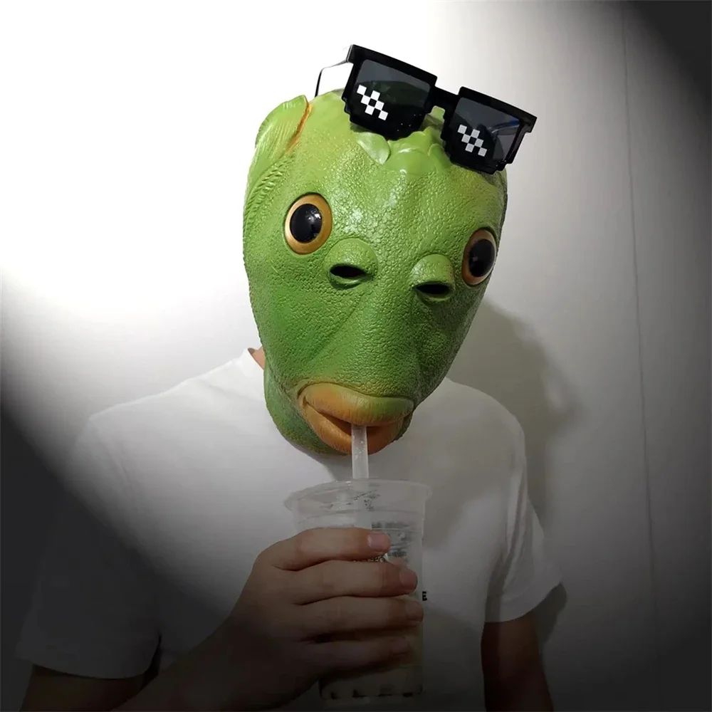 Halloween Green Fish Head Red Fish Head Funny Cosplay Costume Mask Adult Carnival Party Fish Head Mask April Fool's Day Headdres