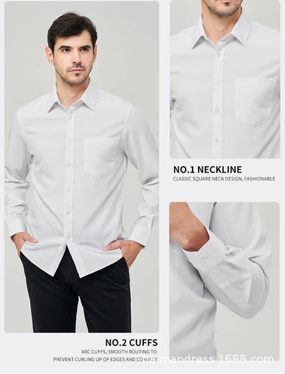 Iron-Free Long Sleeve Silk Smooth Drapey Wedding Shirt for Men Summer Business Formal Wine Red Large Size Men's Clothing