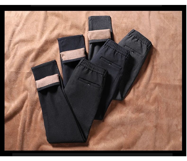 Winter Plush Trousers Men Business Fleece Pants Fashion Warm Drawstring Velvet Thick Casual Stretch Male Clothes 28-29