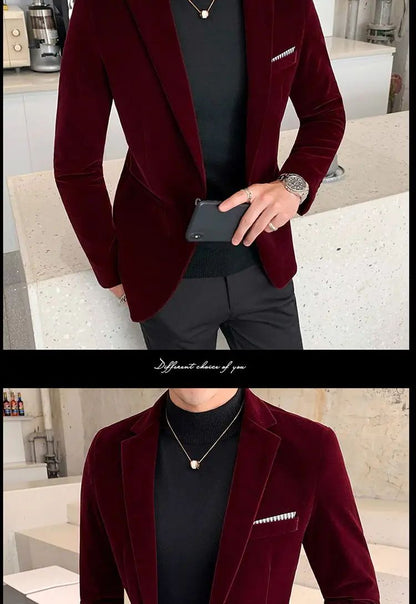 Mens Blazer Men's Fashion Business Corduroy Shirt Gentleman British Style Casual Slim-fit Wedding Work  Mens Blazer Jacket  5XL