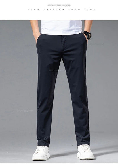 Spring Summer Ultra-thin Casual Pants Men's High Elastic Ice Silk Quick-dry Straight Draped Business Trousers Male Korean