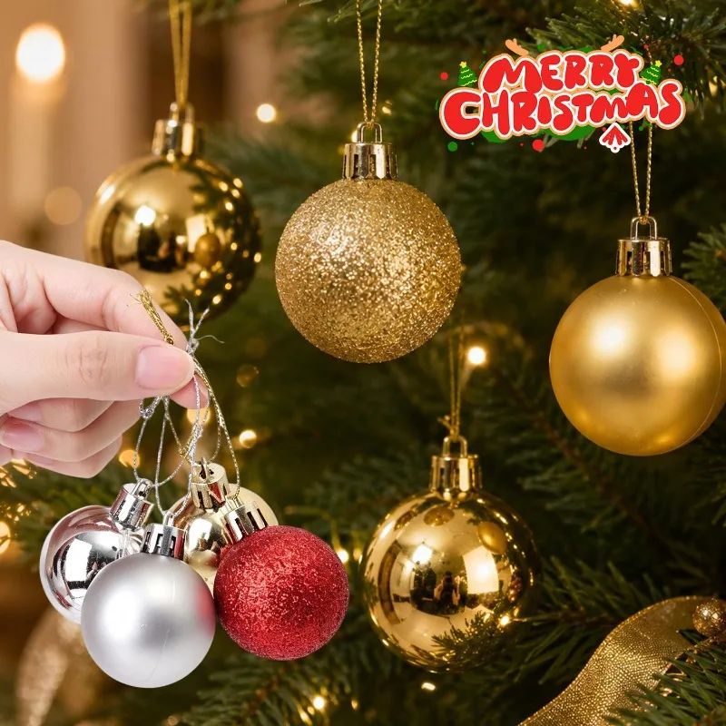 Mini Red Christmas Baubles Gloss Matte Glitter Hanging Balls Ornaments for Xmas Tree Home Winter New Year Holiday Party Decor