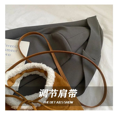 Faux Suede Solid Color Bow Hairy Cute Women's Handbags Christmas Gift Giving Fashion Bags 2025 Autumn/winter New Shoulder Bags