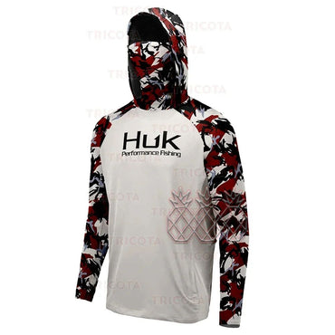 Camisetas de Pesca HUK UPF 50+ Manga Longa com Capuz e Proteção Facial Secagem Rápida Moletom Respirável Proteção UV Masculina